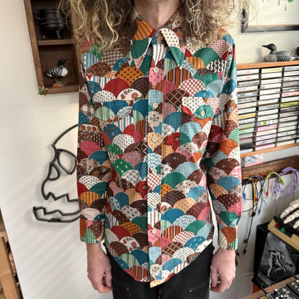 Vintage 70s Patchwork Dagger Collar Button Down W… - image 4